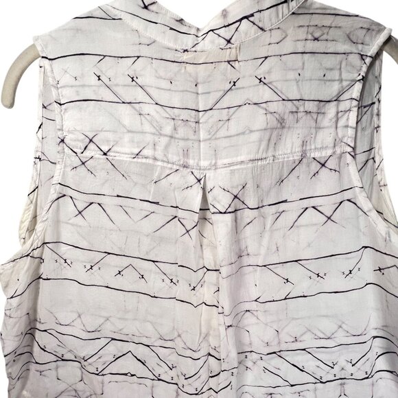 Cloth & Stone White Sleeveless Tencel Button Down Blouse Abstract Sheer Size L - Picture 3 of 10